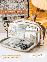 Estuche para bolígrafos con estampado de lechones, organizador de gran capacidad, bolsa de almacenamiento para suministros de papelería, bolsa organizadora - details 6