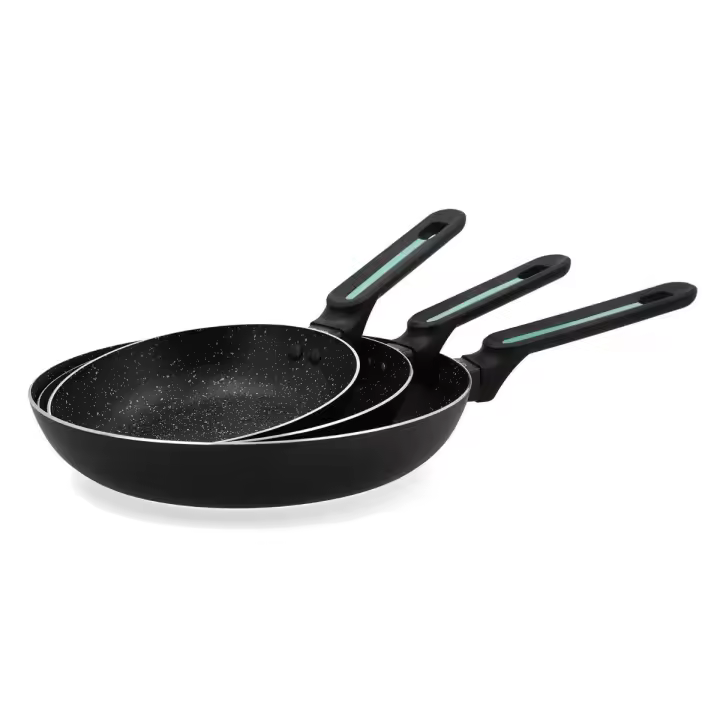 Sartenes aluminio forjado y set de Quid Oasis negro y azul - Diámetros 20 a 28 cm - Juego 3 piezas (18-22-26 cm) - Doble capa antiadherente libre de pfoa - Apta inducción - Mango ergonómico - 1