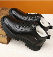 Botas De Hombre Invierno Casuales Cuero Sintético Con Plumas Antideslizantes Altura Del Tobillo Botines De Nieve Versátiles Tallas Reales - details 2