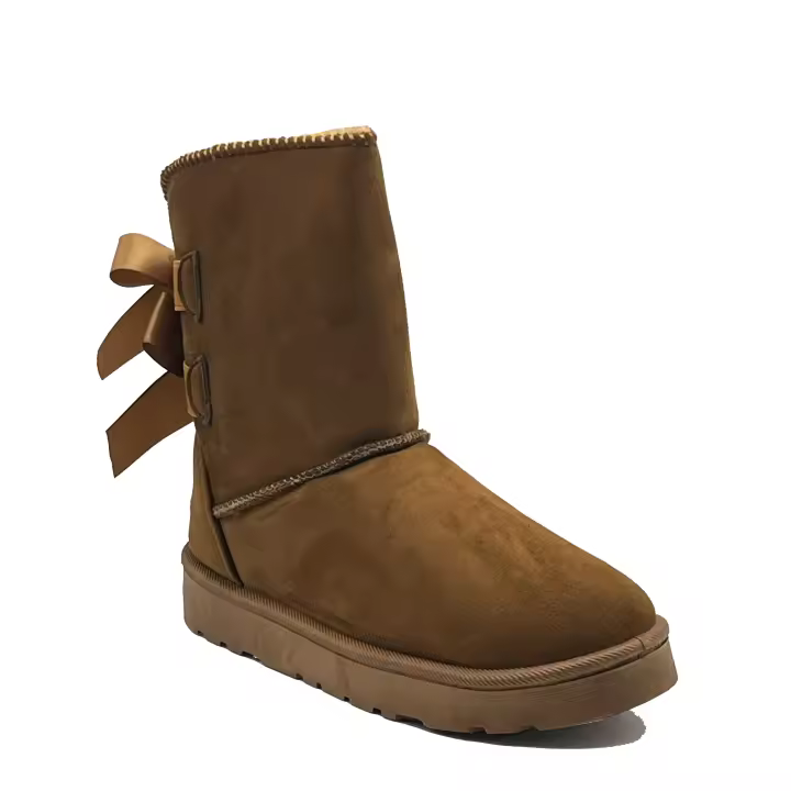 Botas de nieve con dos lazos para mujer, zapatos planos de felpa gruesa, cálidos, invierno para mujer - 1