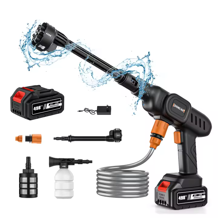 Portátil 60Bar de potente presión de agua Lavadora de alta presión recargable 20000mAh de gran capacidad Motor de alta velocidad 30000rpm Salida de agua 10L/min 6 en 1 accesorios multifuncionales Pistola de alta presión sin cable para lavar coches - 1
