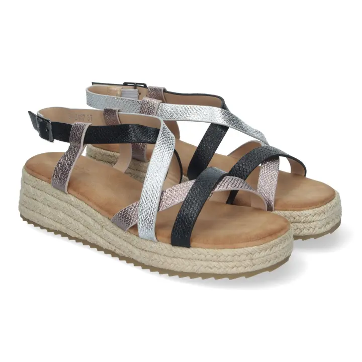 PuntoSalao Sandalias de plataforma en yute planas tiras para mujer negro CF-2457 - 1