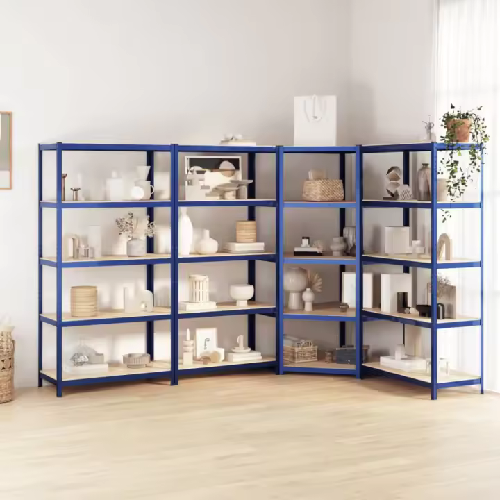 vidaXL Estantería 5 niveles 4 uds acero y madera contrachapada azul - 1