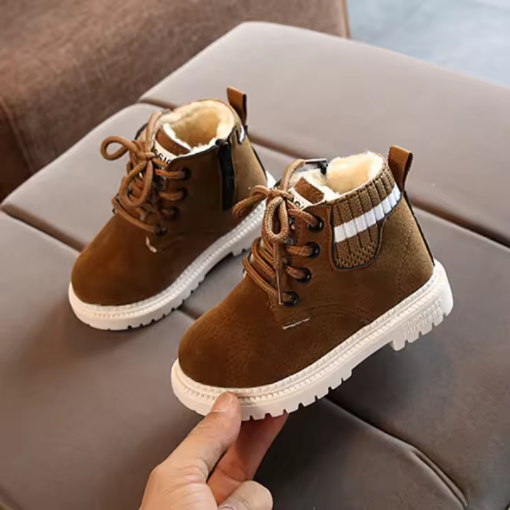 Botas De Invierno Para Niños Lona De Algodón Interior De Peluche Estilo Infantil Zapatos Para Niñas Y Niños Bebé Todoterreno Antideslizante Talla True round Toe Lazo De Cordón Material De Suela De Goma - 1