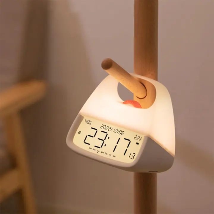 Despertador nocturno portátil con calendario, pantalla de temperatura y humedad, iluminación ambiental de escritorio y función de atenuación continua. - 1