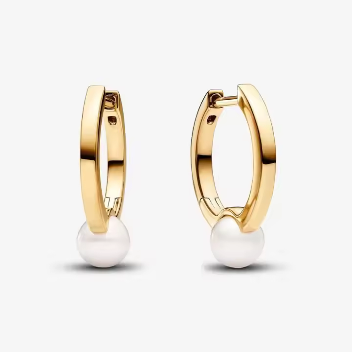 PANDORA Pendientes de perlas, regalo de San Valentín, dorados, de moda, elegantes para novia - 1