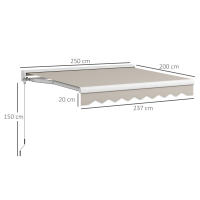 Outsunny Toldo Retráctil Eléctrico o Manual 250x200 cm Toldo Portátil Toldo para Balcón con Mando a Distancia Manivela Manual y Marco de Aluminio para Ventana Puerta Terraza Patio Crema - details 2