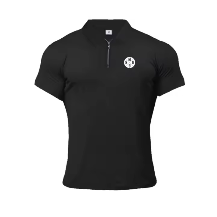 England style  Men Polo Shirt Zip Polo Tees Fashion  Cotton Fitness Polo T-Shirt  Brand Short Sleeve Gym Bodybuilding Clothing - 1