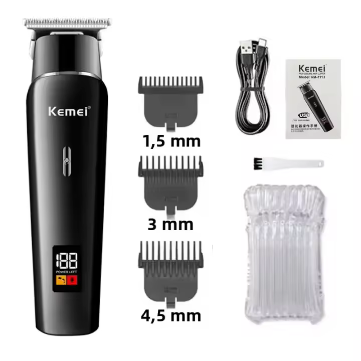 Kit De Pelacabelos Eléctrico Profesional Kemei KM-2290 KM-1113 KM-2026 Para Hombres Trimmer De Barba USB Sin Cable Corte Preciso De 0.5-1 Mm - 1