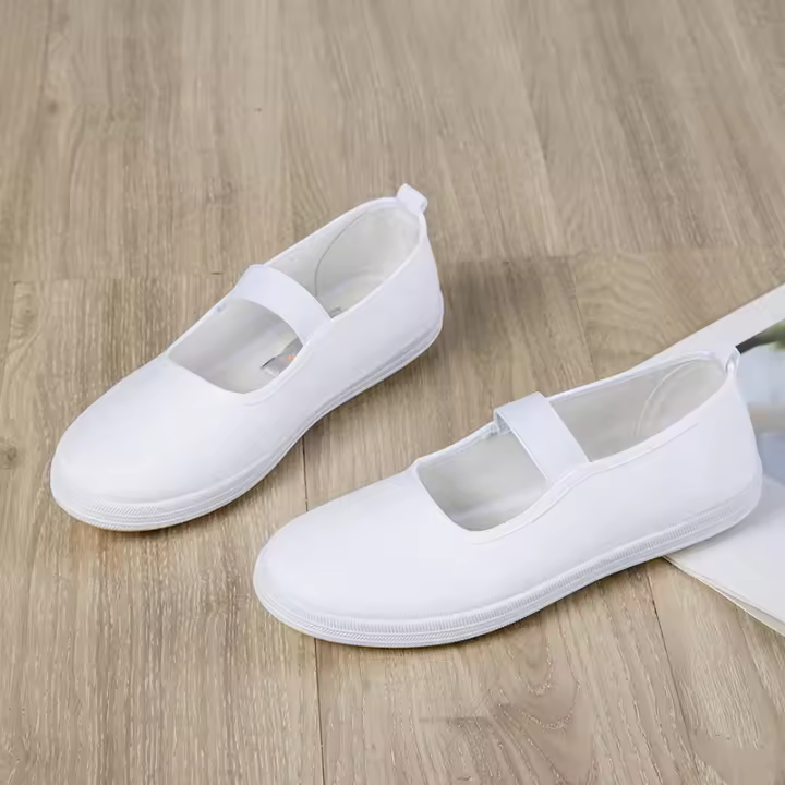 Zapatos De Enfermera Blancos Para Mujer Con Cordones Suela Planos Color Sólido Zapatos De Trabajo Antiguos Beijing Canvas - 1