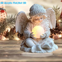 Angel 2D Plano Con Bala Luminosa De Acrílico Para Decoración De Oficina Y Sala De Estar Regalo De Cumpleaños O Invierno Con Pedestal Incluido - details 3