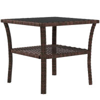 Outsunny Mesa de Ratán Cuadrada 50x50x45 cm Mesa de Jardín con Estante Tablero de Vidrio y Marco de Acero Carga 30 kg para Terraza Patio Marrón - details 0