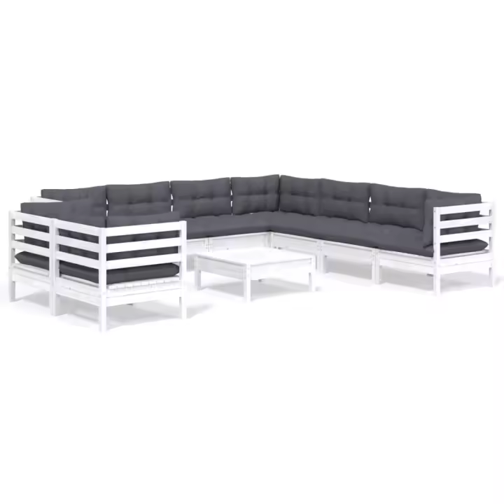 vidaXL Muebles de jardín 10 pzas con cojines blanco madera maciza pino - 1