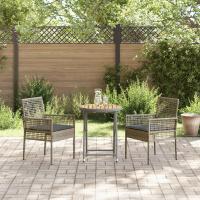 vidaXL Set de Bistro de Jardín de 3 Piezas con Cojines Gris de Poliratán - details 2