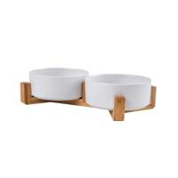 Alfombra De Madera Para Perros Y Gatos Con Cuenco Doble De Cerámica Integrado Basin Para Comer Y Beber Protección Para Cuello De Pequeños Animales Anti-Derrame Feeder - details 8