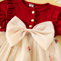 Vestido De Fiesta Para Bebé Niña Verano Con Bordado De Piña Y Lazo En Malla Con Mangas Burbuja Estilo Coreano Vestido De Cotton Y Poliéster - details 6