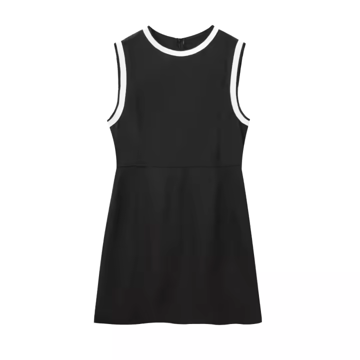 Vestido Sin Mangas Para Mujer UNIZERA De Cuello Redondo Con Cremallera En Contraste De Colección Otoñal A-line Midi Casual - 1