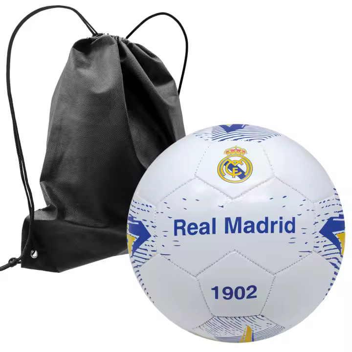Real Madrid Balón Fútbol Escudo Desde 1902 Galáctico Talla 5 Escudo Producto Oficial + mochila Negra para Llevarlo a la Playa, Piscina, Campo. Regalo Original - 1