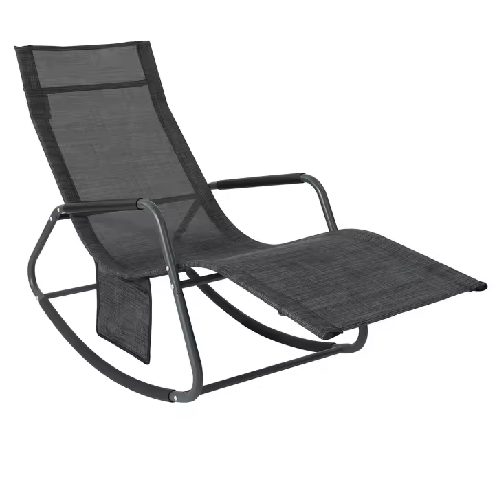 SoBuy OGS47-MS Tumbona, Mecedora con Bolsillo Lateral, Estructura de Hierro, Malla Transpirable Teslin, cómodo, soporta hasta 150 kg ES - 1