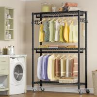 Perchero Metálico con Ruedas y 3 Niveles – 90 x 43,5 x 180 cm | Soporta hasta 100 kg | Estructura de Acero de 22 mm | Con Ganchos Laterales para Accesorios (NEGRO) - details 3