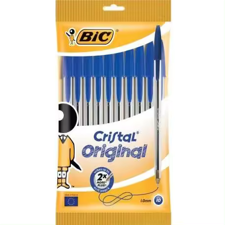 Bolígrafo BIC Cristal Original Pack de 10 - Punta Redonda 1.0mm - Tinta Aceite - Azul - 1