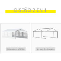 Outsunny Carpa de Jardín Cochera Gazebo 8x4m Pergola Cenador Pabellón 4 Paneles Laterales 8 Ventanas para Fiesta Eventos Bodas Acero PE Blanco - details 3