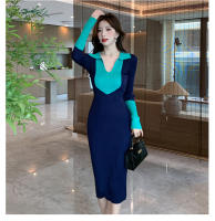 Vestido Elegante De Lana Con Bloque De Colores Y Encaje H Han Queen Para Oficina Y Fiesta Vestido Largo De Manga Larga Para Mujer Moda Otoño - details 17