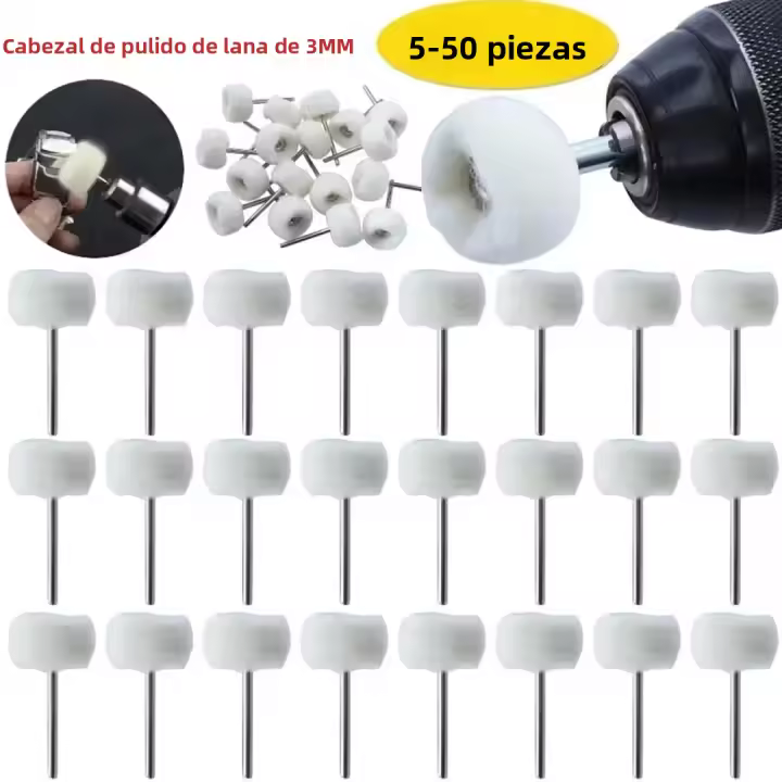 Cabeza De Limpieza De Lana Mini 5-50Pcs Con Rosca De 3mm Herramientas De Pulido Y Abrazaderas Para Broca Y Rotación Herramientas De Lijado Y Pulido De Metal - 1