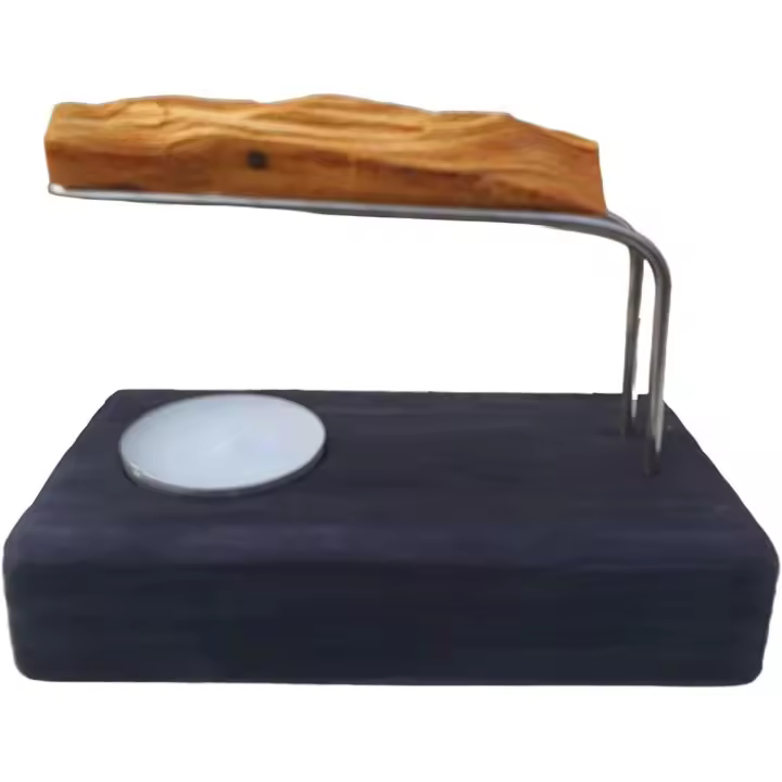 Quemador de Palo Santo de Madera, Soporte de Metal, con Vela de Té, Diseño Rústico (Negro). Lalas Candels. - 1