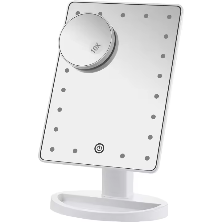 Espejo Maquillaje con Luz 16 Led,Espejo Aumento 1X/10X,Espejo de Tocador con Pantalla Táctil, Espejo de Maquillaje Rotación de 180° Fuente de Alimentación Dual - 1