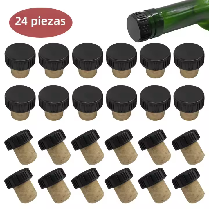 24pcs Tampas De Vino De Barra Para Botellas De Cerveza Y Vino Con Diseño De T En Madera De Goma Para Cocina Y Hogar - 1