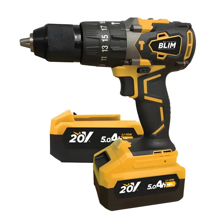 Taladro Percutor a Bateria 20V 5Ah - Motor Sin Escobillas - 68Nm Par Máximo - 2 Velocidades 0-500/0-2000rpm - Incluye 2 Baterías y Maletín de Transporte - 1