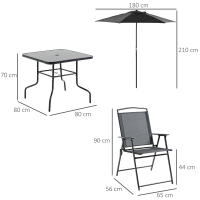 Outsunny Conjunto de Muebles de Jardín con 4 Sillas Plegables Mesa de Comedor de Vidrio y Sombrilla Inclinable Protección del Sol para Patio Terraza Exterior 80x80x70 cm - details 2