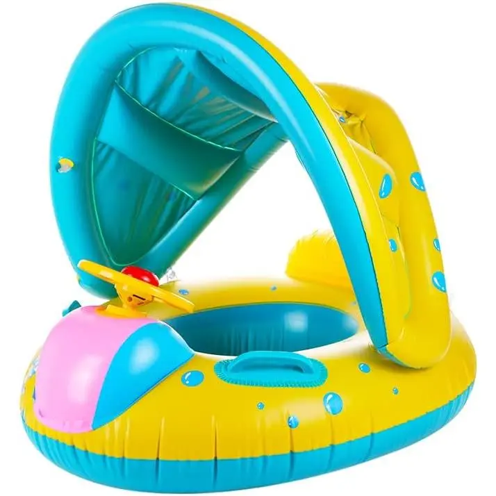 Flotador inflable para piscina de Bebe, Anillo más Nuevo, Anillo de Natacion para Bebe, Toldo para Bebe, Con Techo, Protección solar para Bebés, neumáticos hinchables, soporte inferior Seguro para 6-36 meses - 1