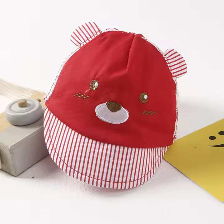 Gorro De Béisbol Para Bebés Recién Nacidos Niño Y Niña Estilo Verano Material Algodón Dibujos De Oso Ajustable De 0 a 3 Meses - 1