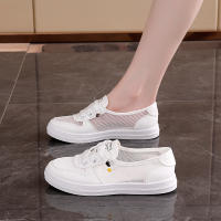 Zapatillas Planas Transpirables De Malla Para Mujer Primavera Verano Con Cordones Tenis Casuales Ligeros Huecos Blancas Zapatos Cómodos - details 12