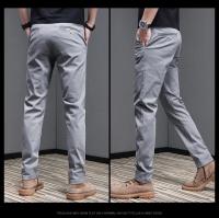 Pantalones Casuales Para Hombre Primavera Verano Algodón 97.8% Elásticos Moda Coreana Ajustados Gris Negro Caqui Pantalones De Cintura Media - details 3