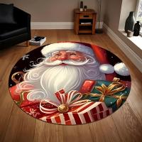 Alfombra Redonda De Navidad Santa Regalo Alfombra De Flanela Suave Y Absorbente Antideslizante Para Sala De Estar Dormitorio Entrada Lavable Máquina Decoración De Vacaciones - details 3