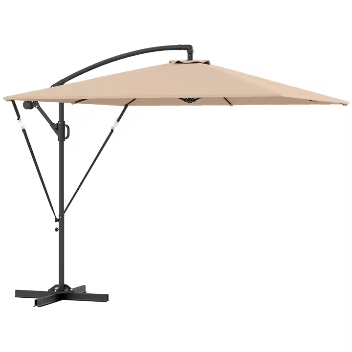 Outsunny Parasol Voladizo Ø 260 cm Parasol con Protección UV 50 + Parasol con Cabeña Impermeable con Soporte, Cubierta, Cabeña, Resistente al Viento, Parasol de Mercado Parasol Balcón Terraza Parasol Jardín Inclinable Kaki - 1