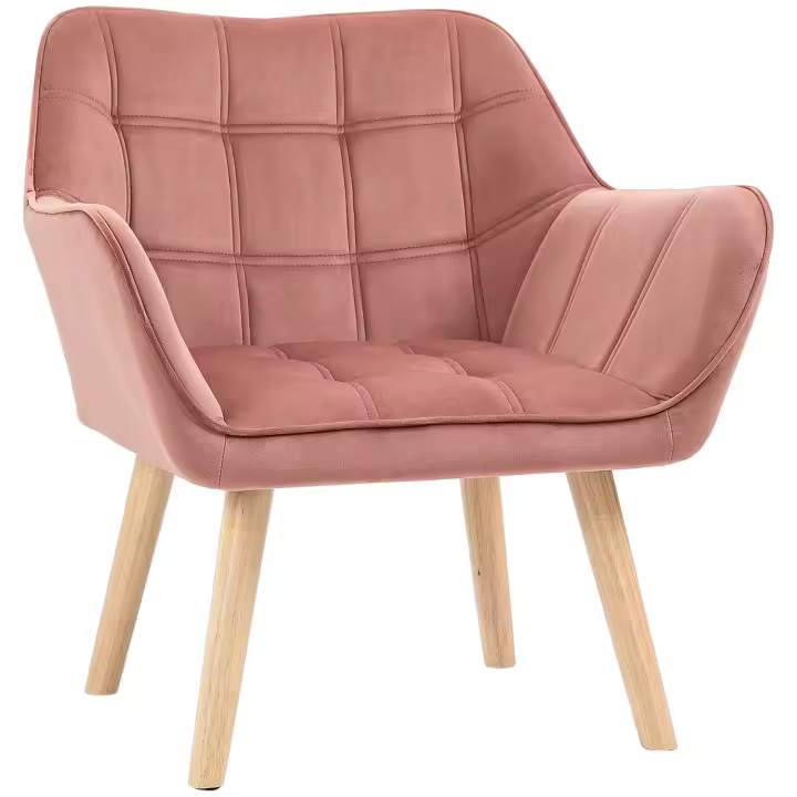 HOMCOM Sillón individual Sillón relax Sillón con aspecto de terciopelo, patas elevadas Sillón tapizado escandinavo para sala de estar, dormitorio, 68,5 x 61 x 72,5 cm, rosa - 1