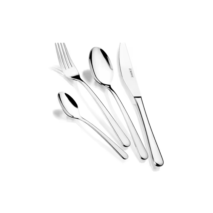 Monix Pisa - Juego de cubiertos 24 piezas con cuchillo chuletero. Acero inoxidable. Acabado pulido brillante, espesor 3 mm. Set - 1