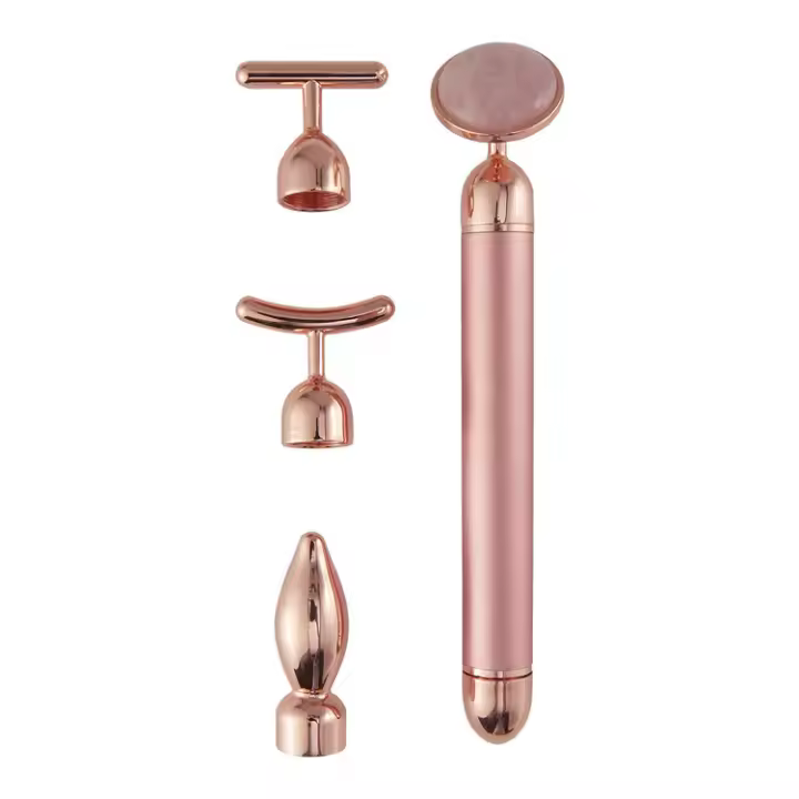 Rodillo De Cuidado Facial De 4 En 1 Con Vibración De Cristal De Rosas De Apatita Rodillo De Jade Para Lifting Y Adelgazamiento Massajeador De Ojos T/V Shaped Belleza Cuidado - 1