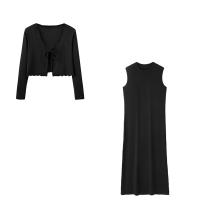 Nuevo Traje De Mujer Para Otoño 2024 Vestido Largo Casual Con Ruffle Chaqueta Y Chaleco Suéter Tejido Suelto Maxi Set - details 3
