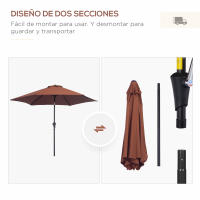 Outsunny Sombrilla para Jardín Ø270x235 cm Parasol de Aluminio con Reclinable con Manivela y 6 Varillas para Terraza Exterior Balcón - details 5