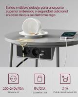 Mesa Auxiliar Redonda con Tomas de Corriente y Cesta de Tela - Espaciosa Mesa Lateral para Salón, Dormitorio o Mesita de Noche, Estilo Moderno - details 12