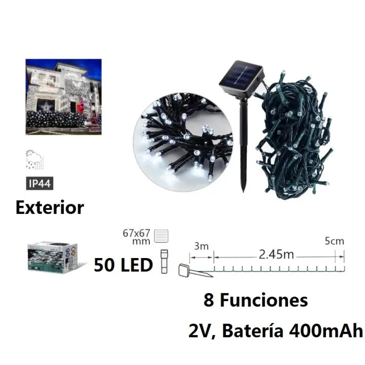 Guirnaldas de Luces LED Solar para Navidad de cable Verde - 8 funciones; Ideal para decorar árboles tanto en interiores como exteriores - Kmt Style - 1
