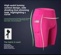 Pantalones cortos de Yoga para mujer con bolsillos laterales Fitness Running elásticos ajustados de secado rápido pantalones de cinco cuartos 2046 ropa deportiva - details 6