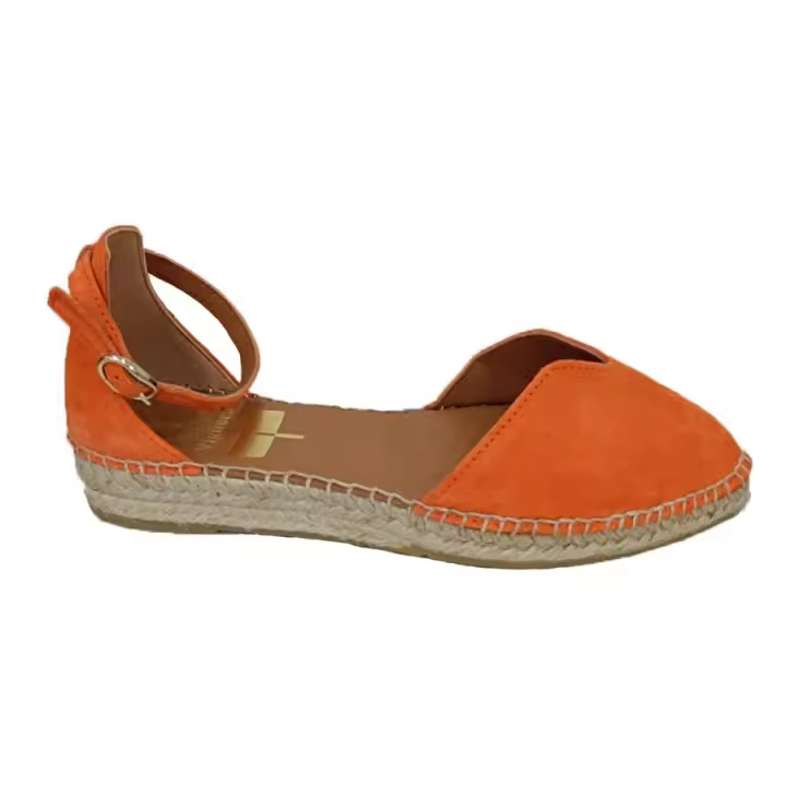 Viguera 2005, Alpargata plana con piso yute, en piel serraje color orange,  talonera cerrada  y pulsera al tobillo ajustable con hebilla, plantilla de piel. - 1