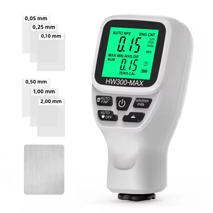 Medidor De Espesor De Pintura Para Coche HW300-MAX 0-2000UM Prueba De Capa Automotriz Detector De Pintura Fe & NFe Con Luz Trasera - 1