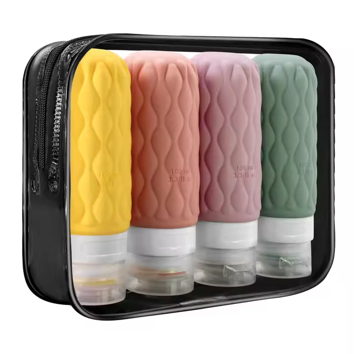 Paquete de 4 botellas de viaje de silicona de 100ml - 1